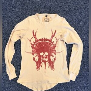 Cream Long Sleeve Tee with Red Graphic